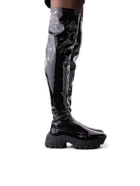 L'INTERVALLE Reyez Patent Leather Over The Knee Boots Size 6 Black Chunky